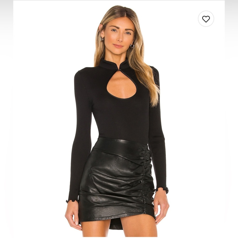 Revolve Bardot Mandarin Collar Bodysuit in Black NWT